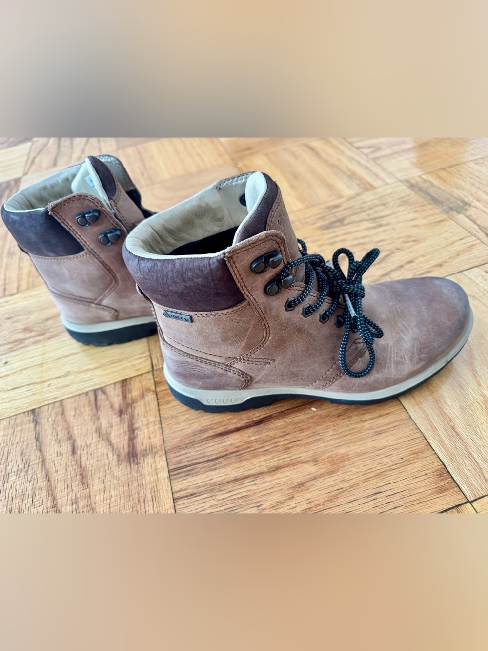 Ecco Brown Leather Lace-Up waterproof Men's Hiking Boots EU-39